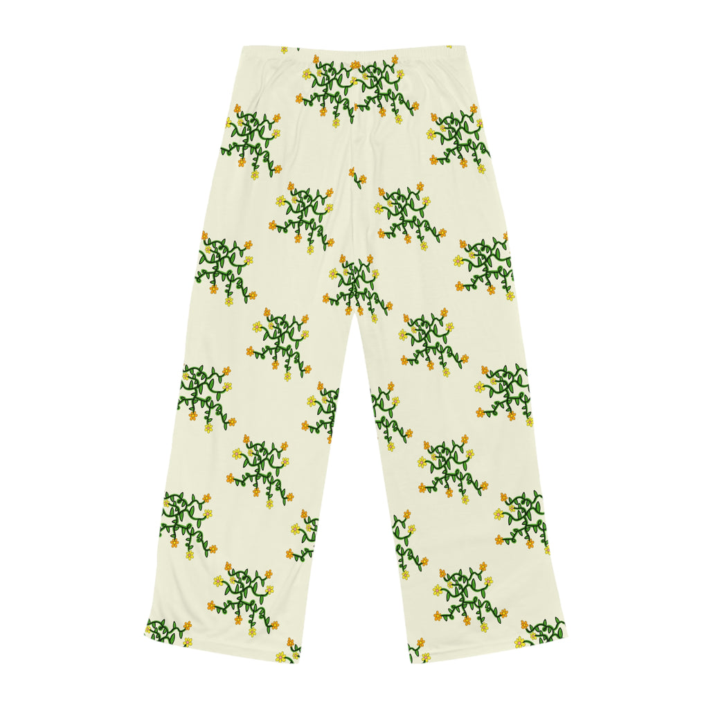 Hand-Drawn Yellow Orange and Pink Floral Vine Pajama Pants | Women's Lounge Trousers