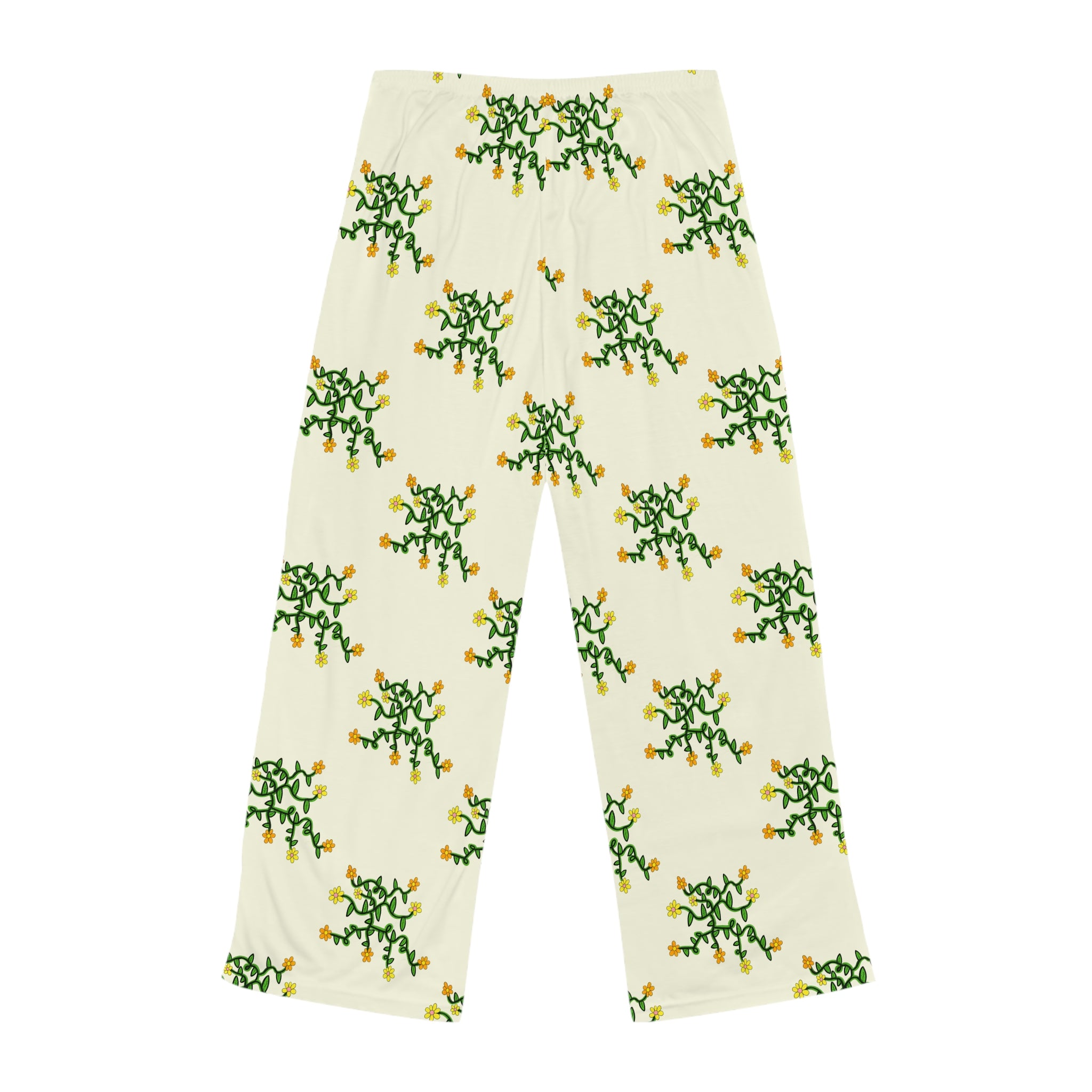 Hand-Drawn Yellow Orange and Pink Floral Vine Pajama Pants | Women's Lounge Trousers