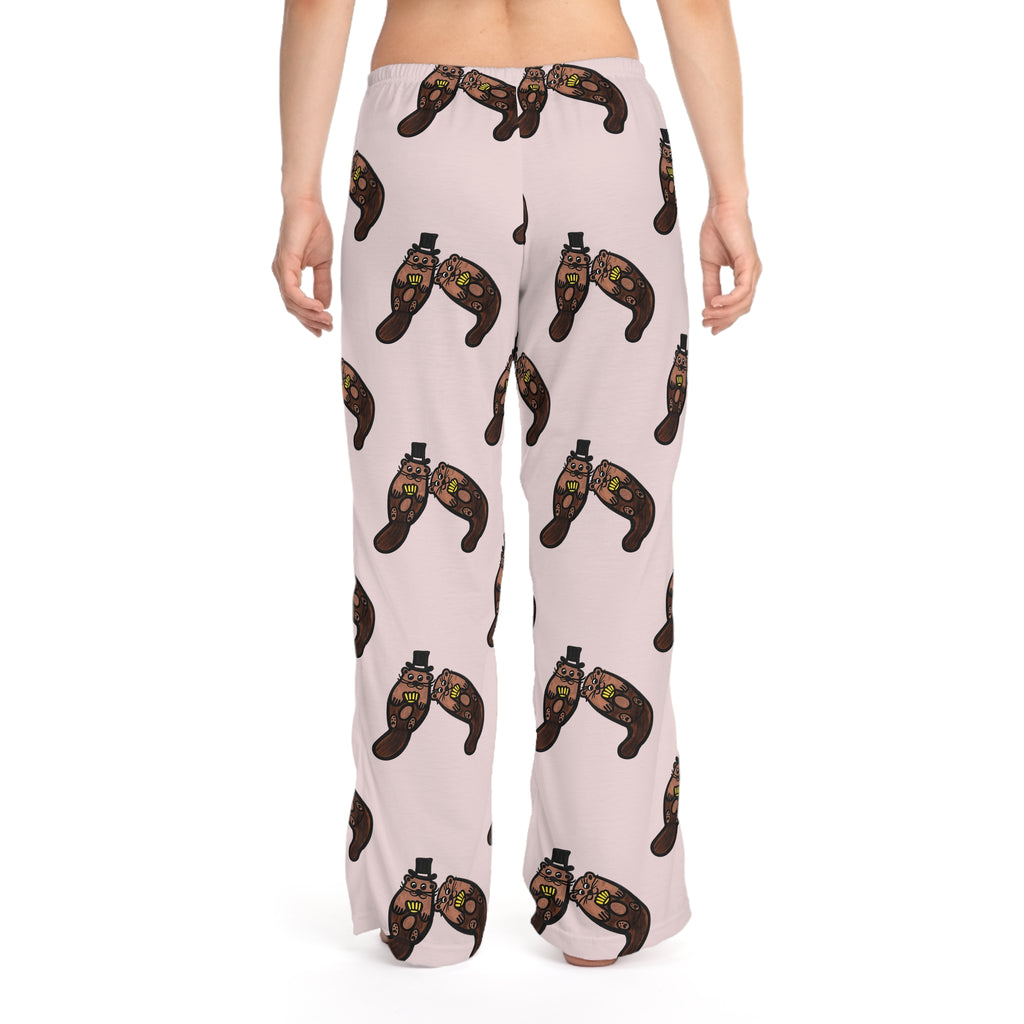 Hand-Drawn Cute Coastal Otter Yellow Seashell Pajama Pants