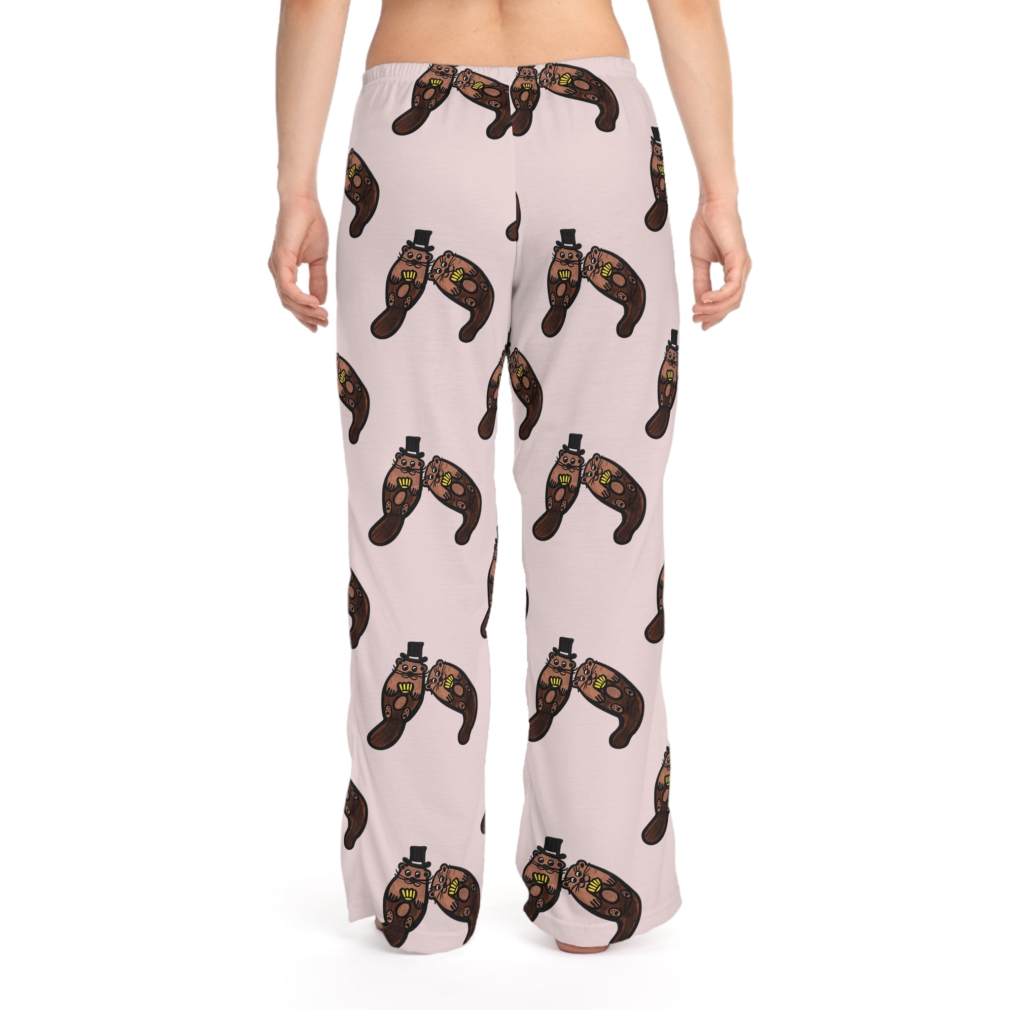 Hand-Drawn Cute Coastal Otter Yellow Seashell Pajama Pants