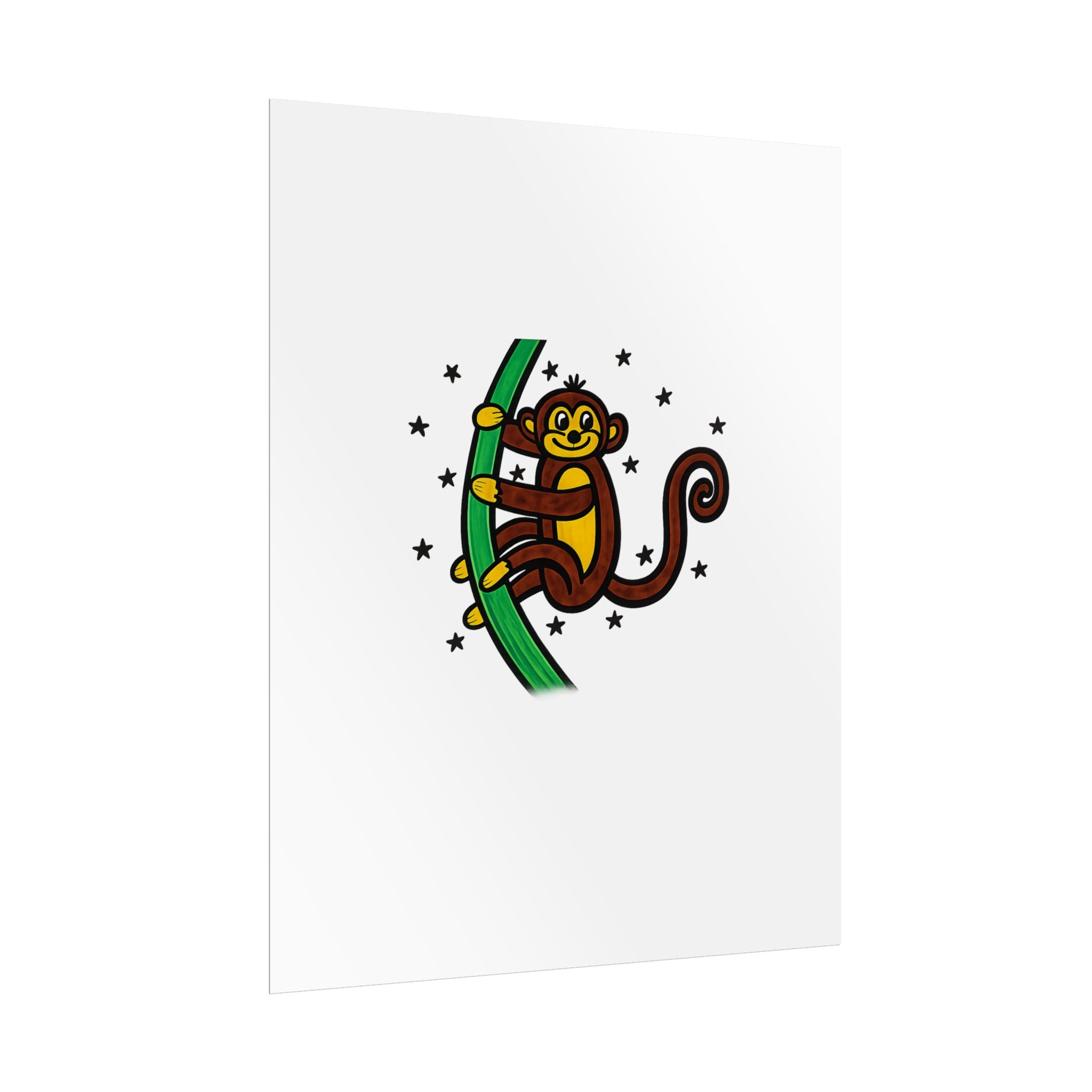 Hand-Drawn Playful Monkey Climbing Tree Poster | Rolled Posters