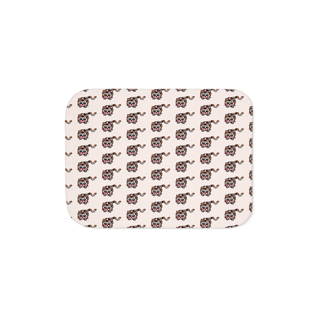 Hand-Drawn Cute Patterned Cat Sherpa Blanket | Cream Repeat Illustration