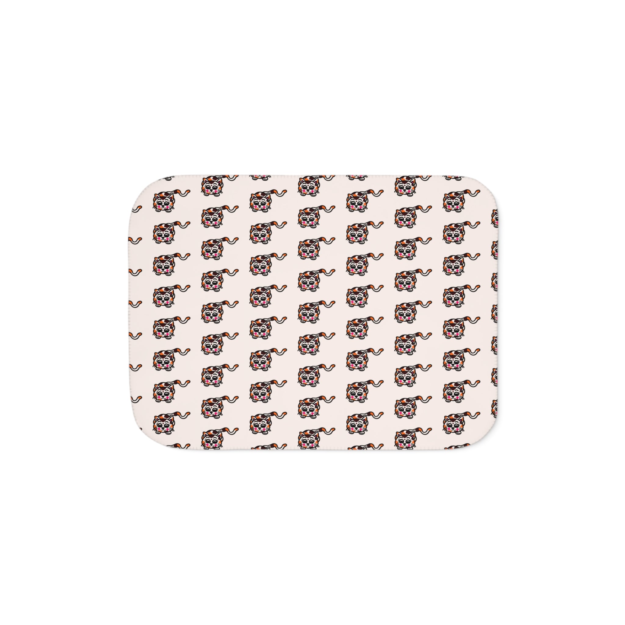 Hand-Drawn Cute Patterned Cat Sherpa Blanket | Cream Repeat Illustration