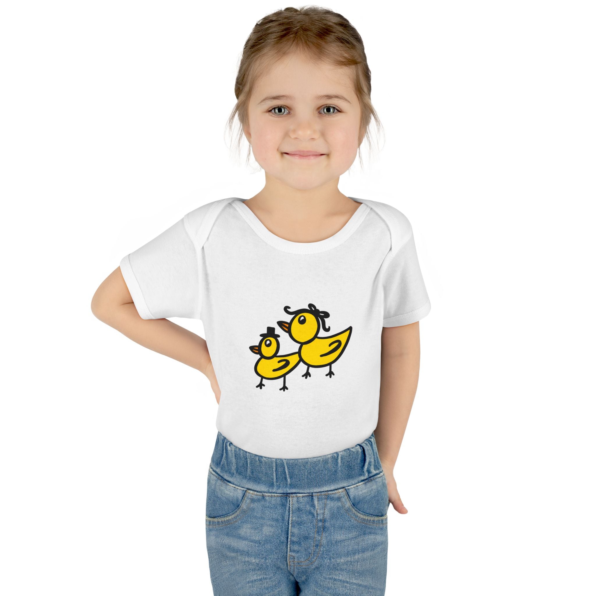 Hand-Drawn Yellow Ducklings Illustration Infant Bodysuit | Cute Baby Chick Design
