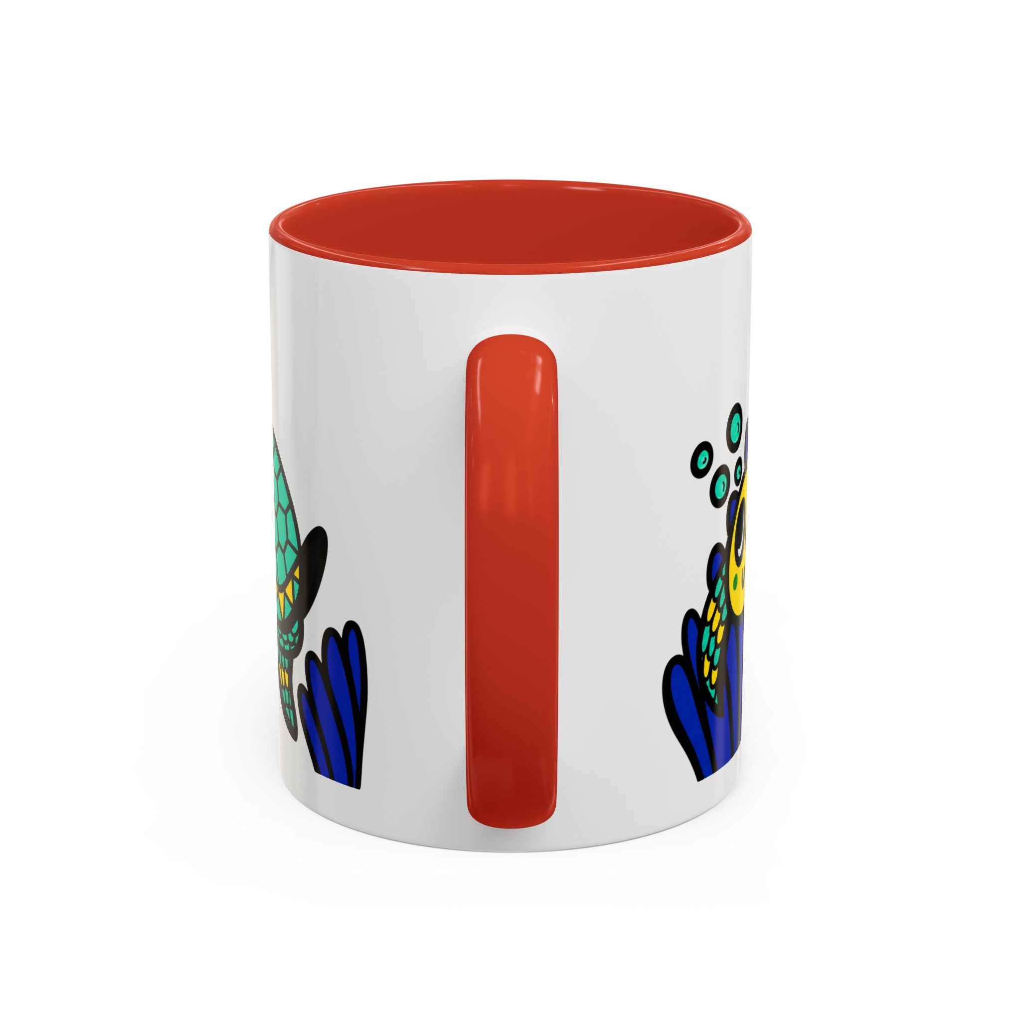 Hand-Drawn Undersea Turtle Coral Accent Mug | 11oz or 15oz