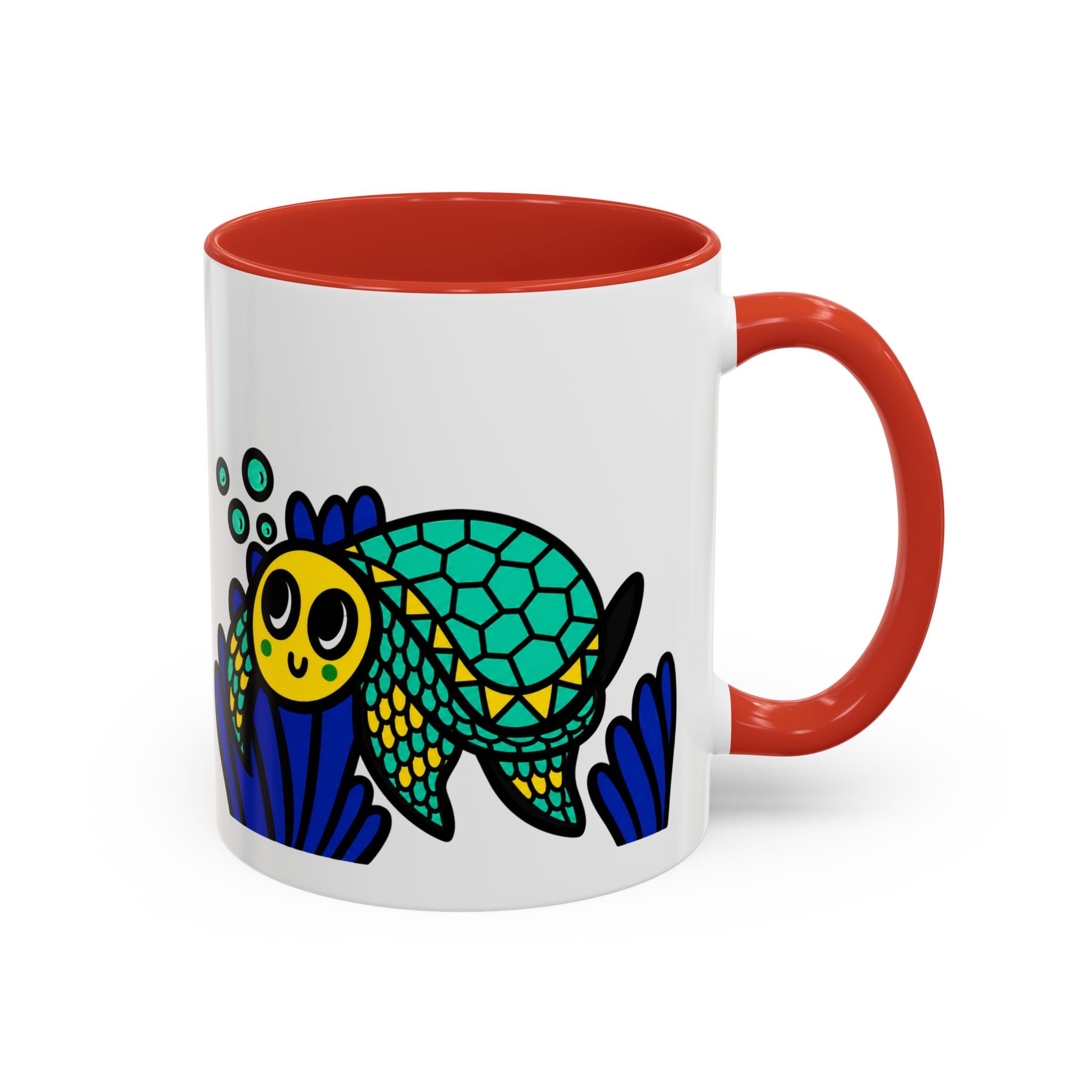 Hand-Drawn Undersea Turtle Coral Accent Mug | 11oz or 15oz