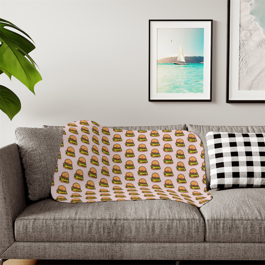 Hand-Drawn Cheeseburger Pattern Sherpa Blanket | Repeating Cute Burger Print