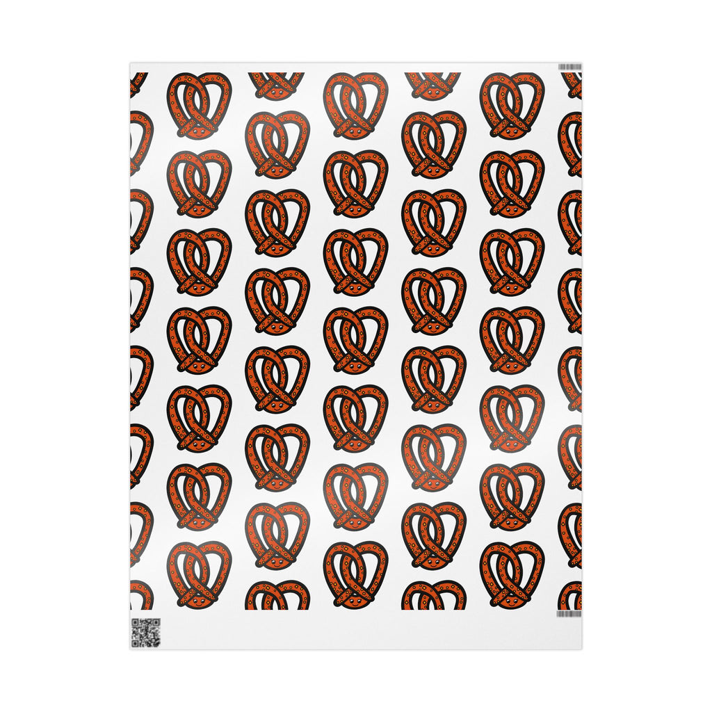 Hand-Drawn Orange Pretzel Pattern Wrapping Paper | Food Pattern Gift Wrap