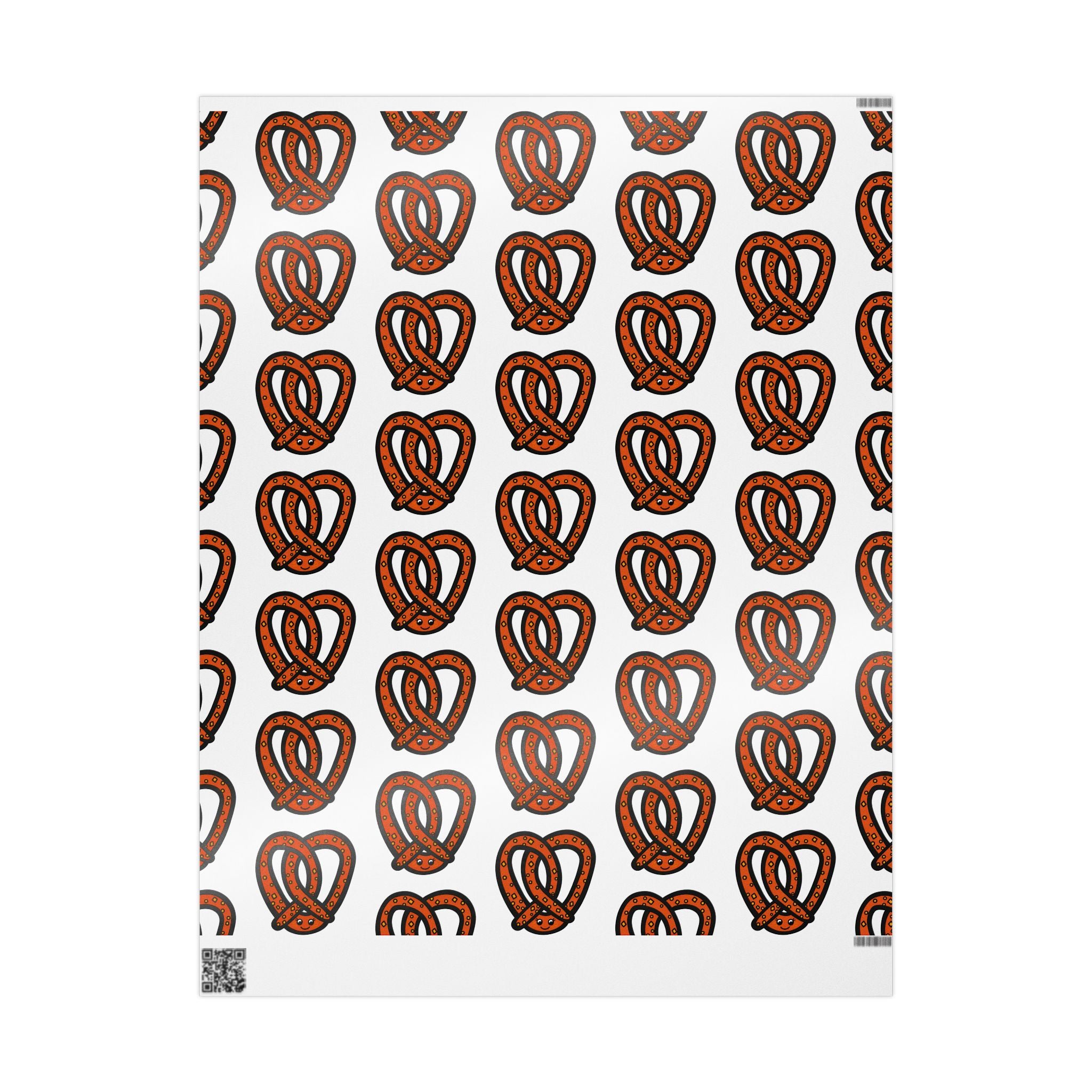 Hand-Drawn Orange Pretzel Pattern Wrapping Paper | Food Pattern Gift Wrap