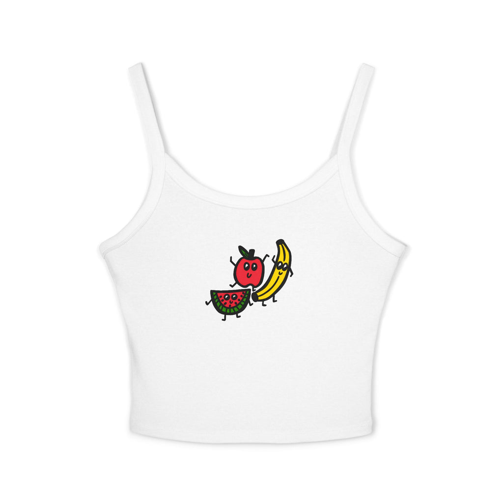 Hand-Drawn Cute Cartoon Fruits watermelon apple banana tank top | charming fruit graphic crop cami