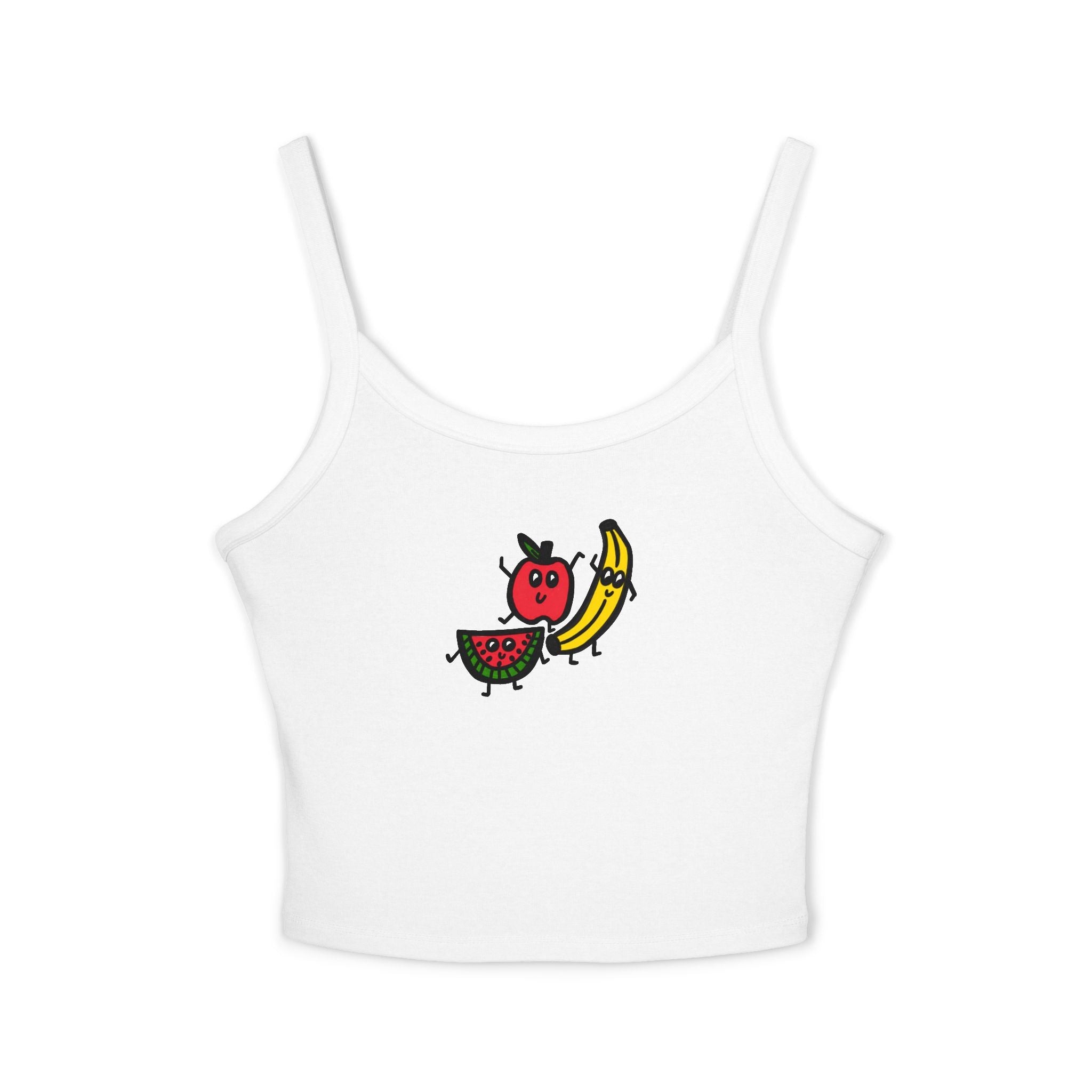 Hand-Drawn Cute Cartoon Fruits watermelon apple banana tank top | charming fruit graphic crop cami