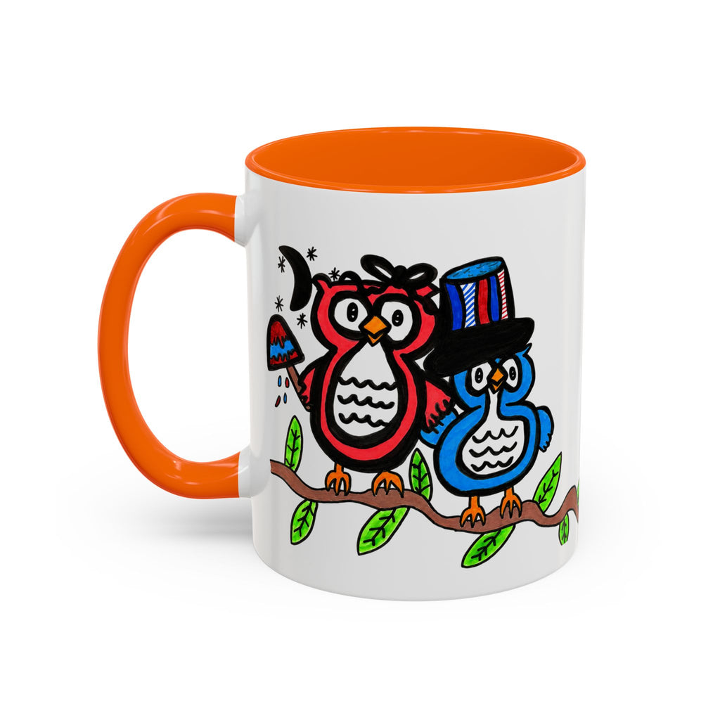 Hand-Drawn Patriotic Owls on a Branch Mug | Accent Coffee Mug 11oz 15oz