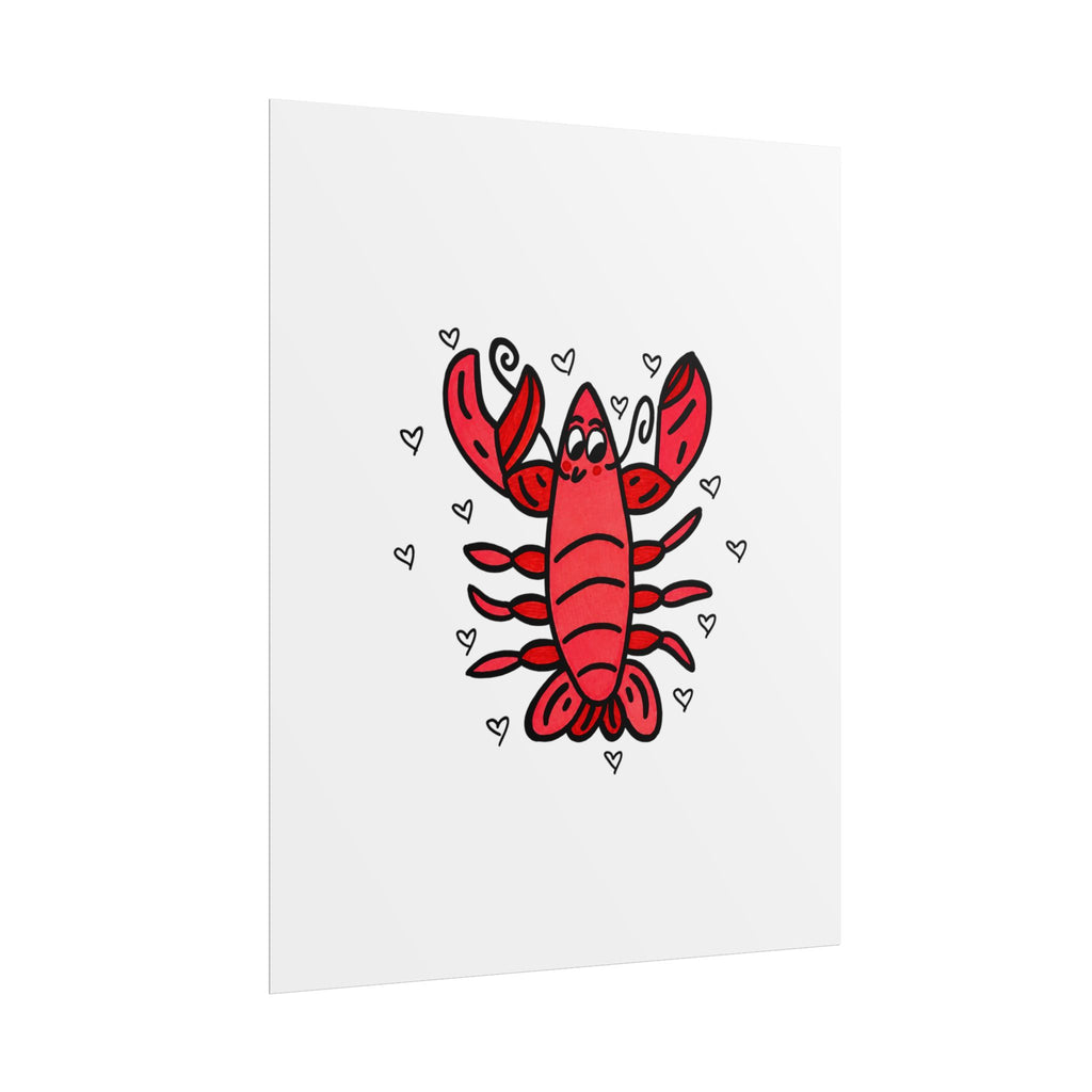 Hand-Drawn Cute Red Lobster Illustration poster | Rolled Poster, Nautical Sea Life Art