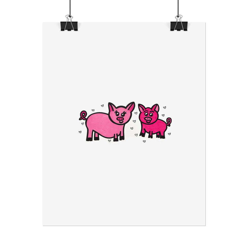 Hand-Drawn Pink Cartoon Pig Family Poster | Rolled Posters