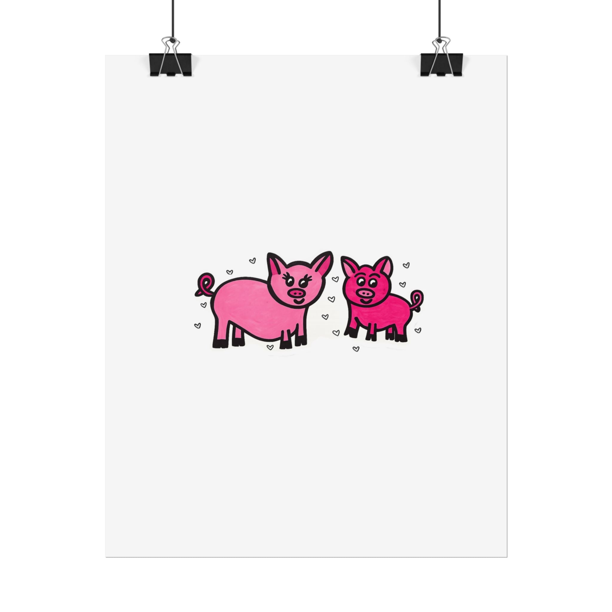 Hand-Drawn Pink Cartoon Pig Family Poster | Rolled Posters