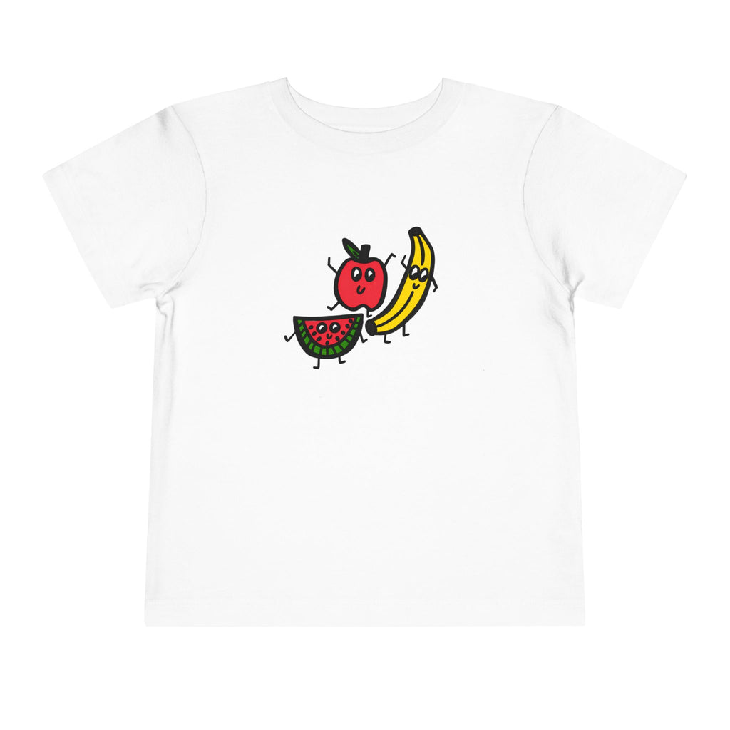 Hand-Drawn Dancing Fruit Characters Toddler Tee | Cute Apple Banana Watermelon
