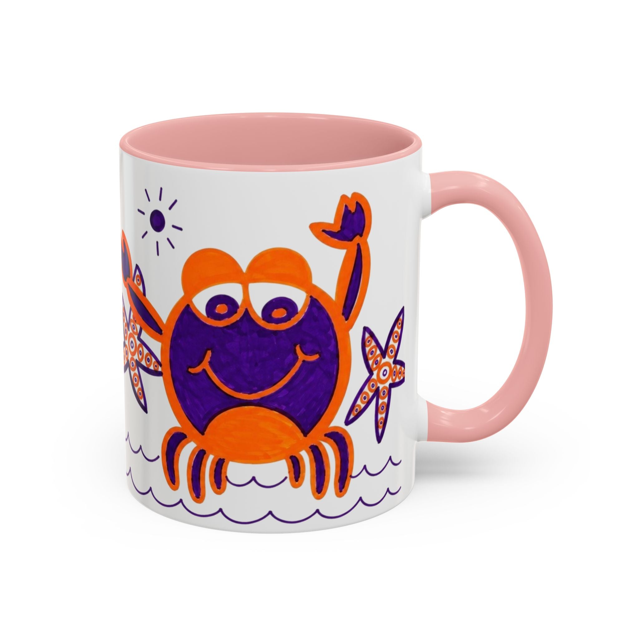 Hand-Drawn Playful Purple Orange Crab mug | Accent Coffee Mug
