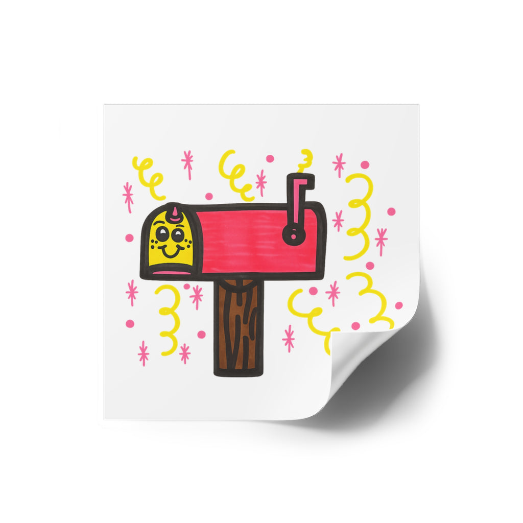 Hand-Drawn Cute Mailbox Cat Square Sticker | Indoor Outdoor Weatherproof
