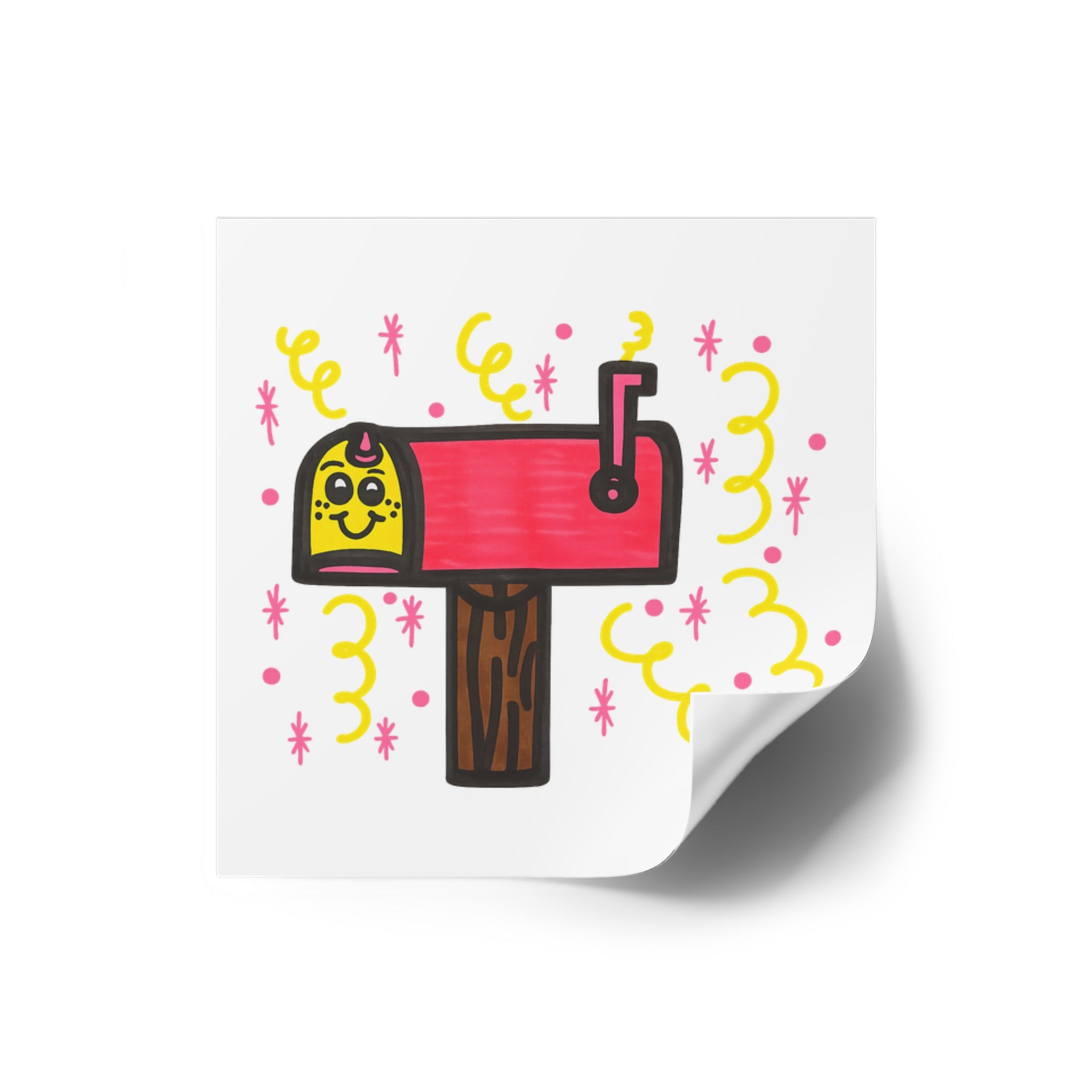 Hand-Drawn Cute Mailbox Cat Square Sticker | Indoor Outdoor Weatherproof