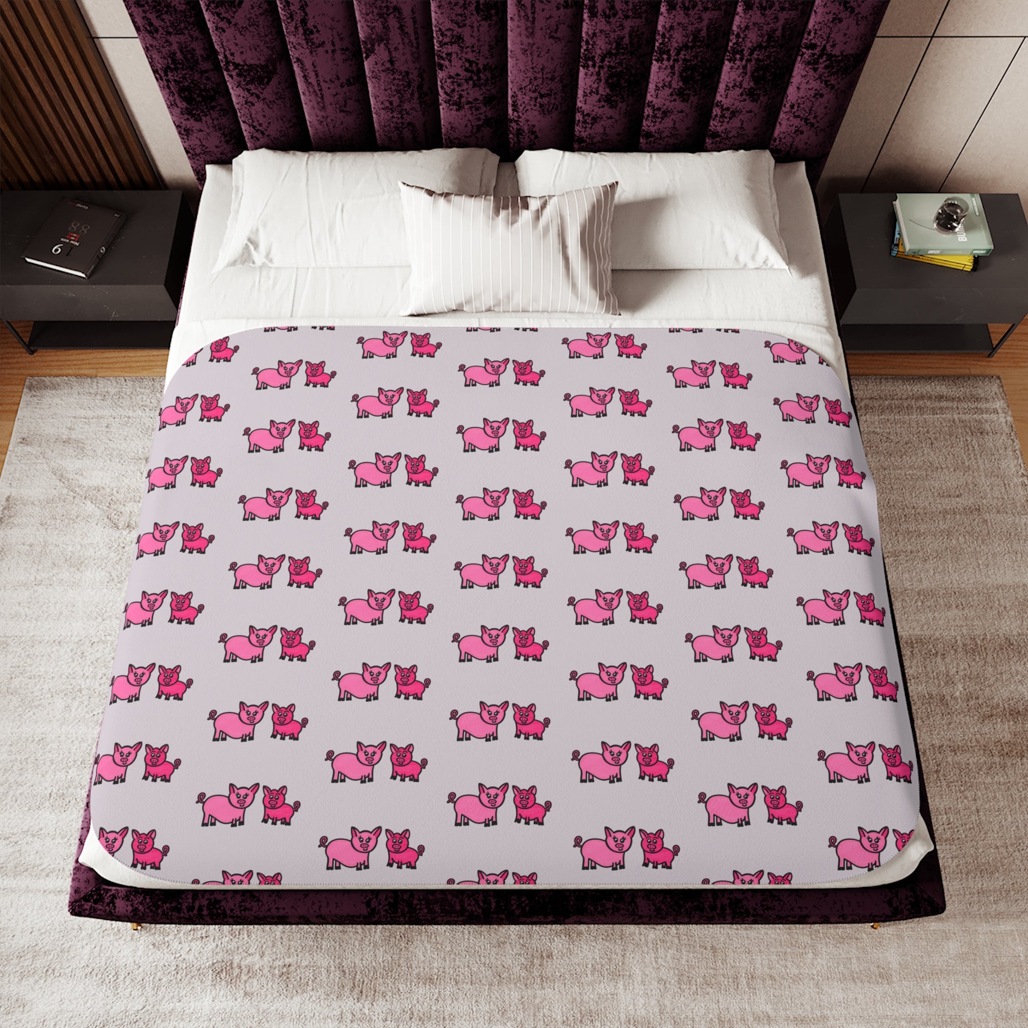 Hand-Drawn Pink Pig Duo Pattern Sherpa Blanket | Cute Repeating Farm Animal Design