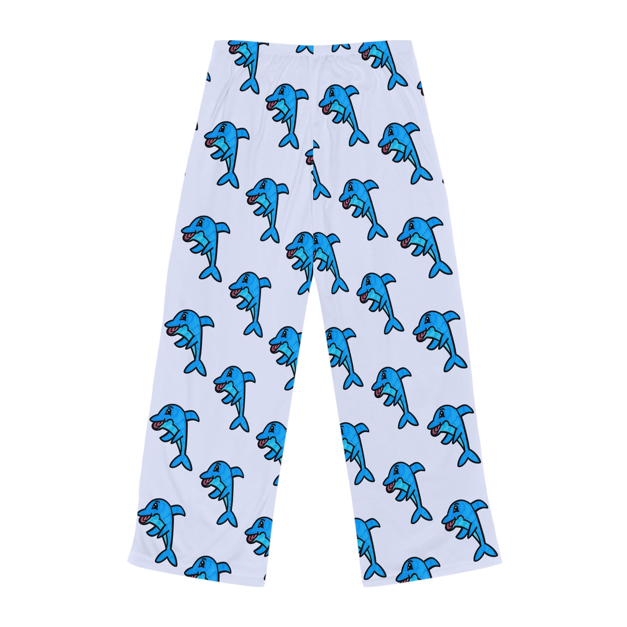 Hand-Drawn Blue Dolphin Pattern Pajama Pants | All-Over Print