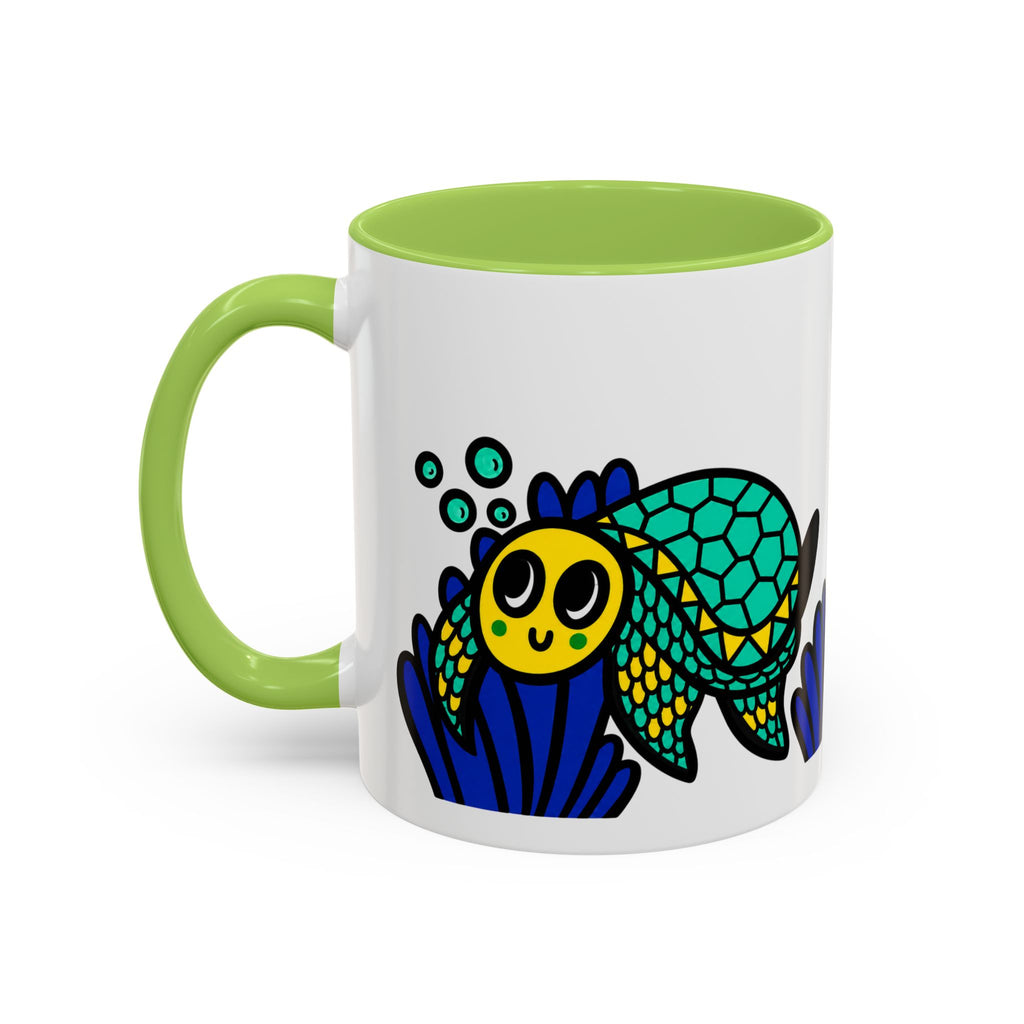 Hand-Drawn Undersea Turtle Coral Accent Mug | 11oz or 15oz