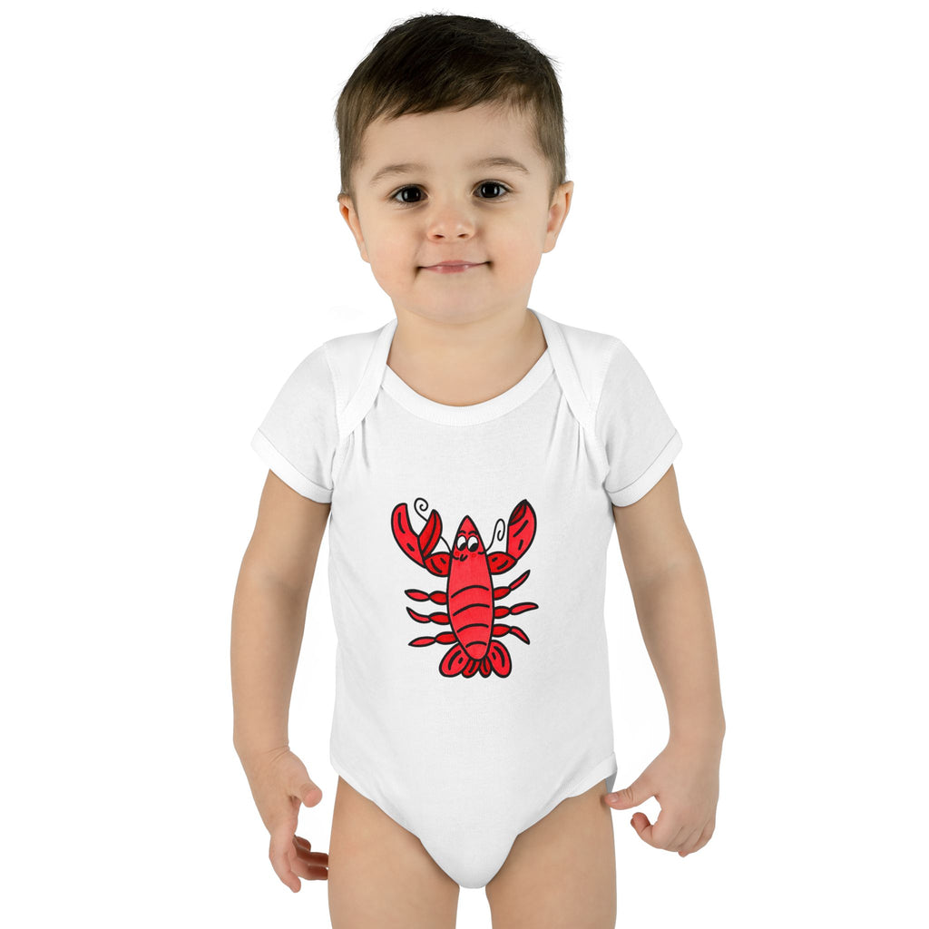 Hand-Drawn Cute Red Lobster Infant Bodysuit | Baby Lobster Ocean Sea Life