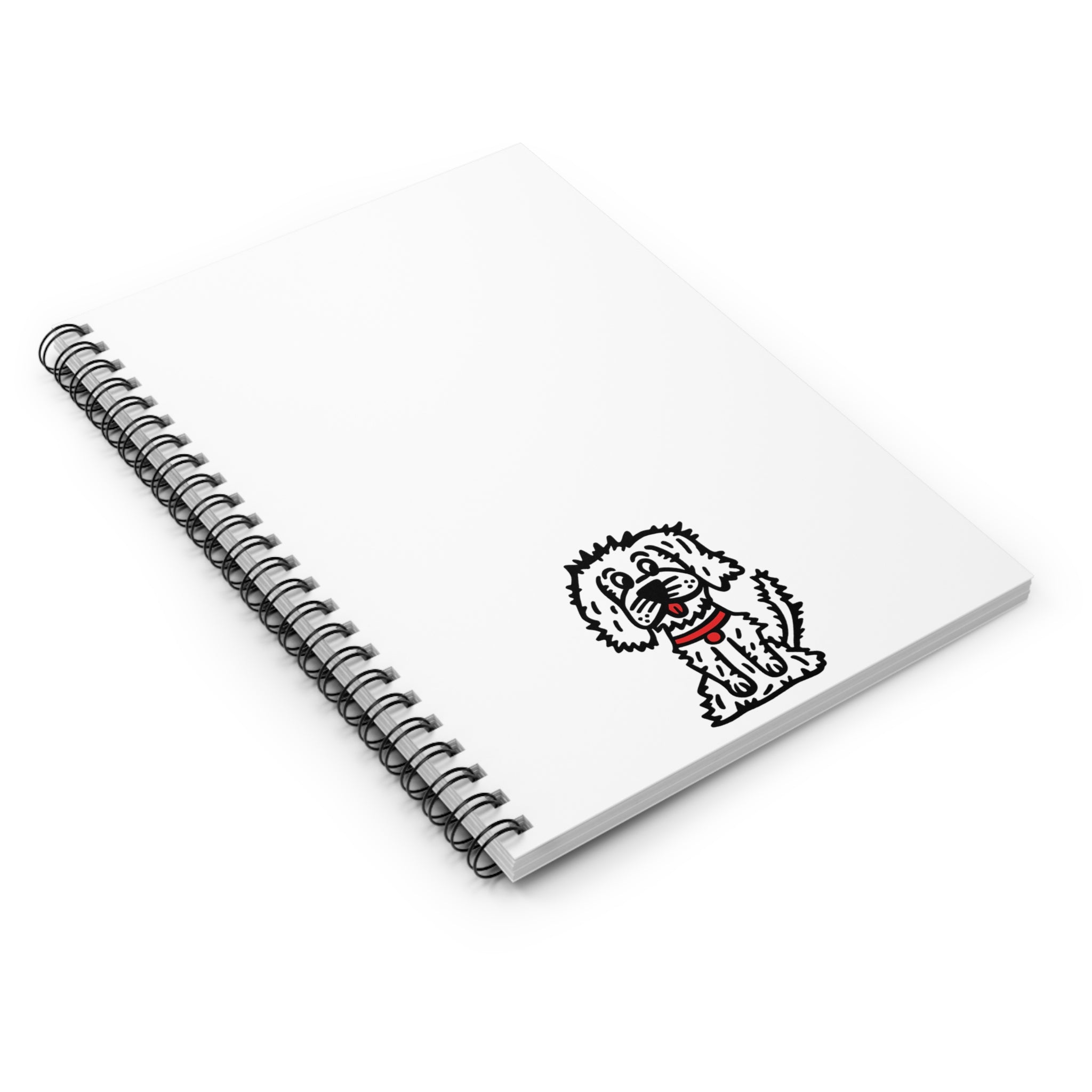 Hand-Drawn Happy Cartoon Dog with Red Collar Notebook | Spiral Ruled Journal
