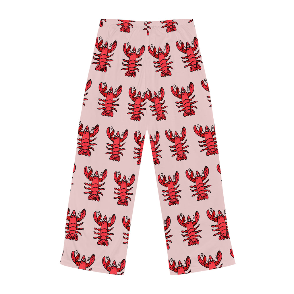 Hand-Drawn Red Lobster Pattern Pajama Pants | Lobster Print Lounge Bottoms