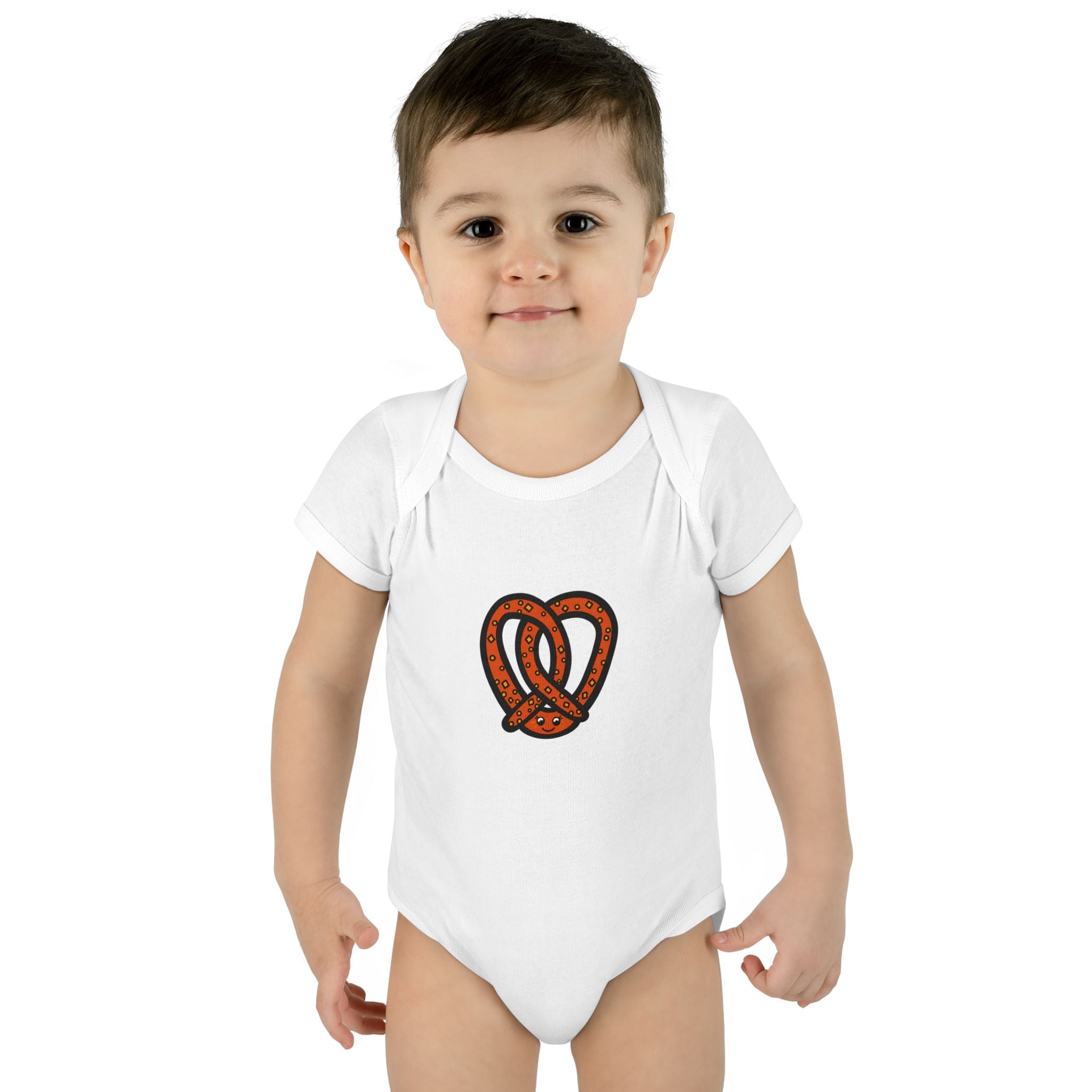 Hand-Drawn Salted Pretzel Infant Bodysuit | Baby Snack Food Illustration
