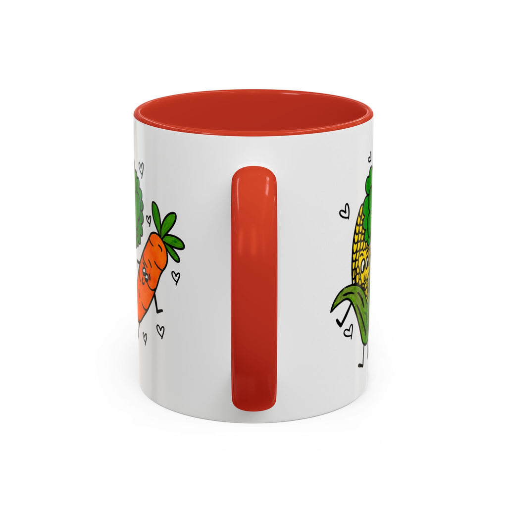 Hand-Drawn Dancing Veggies Carrot Broccoli Corn Mug | Accent Coffee Mug