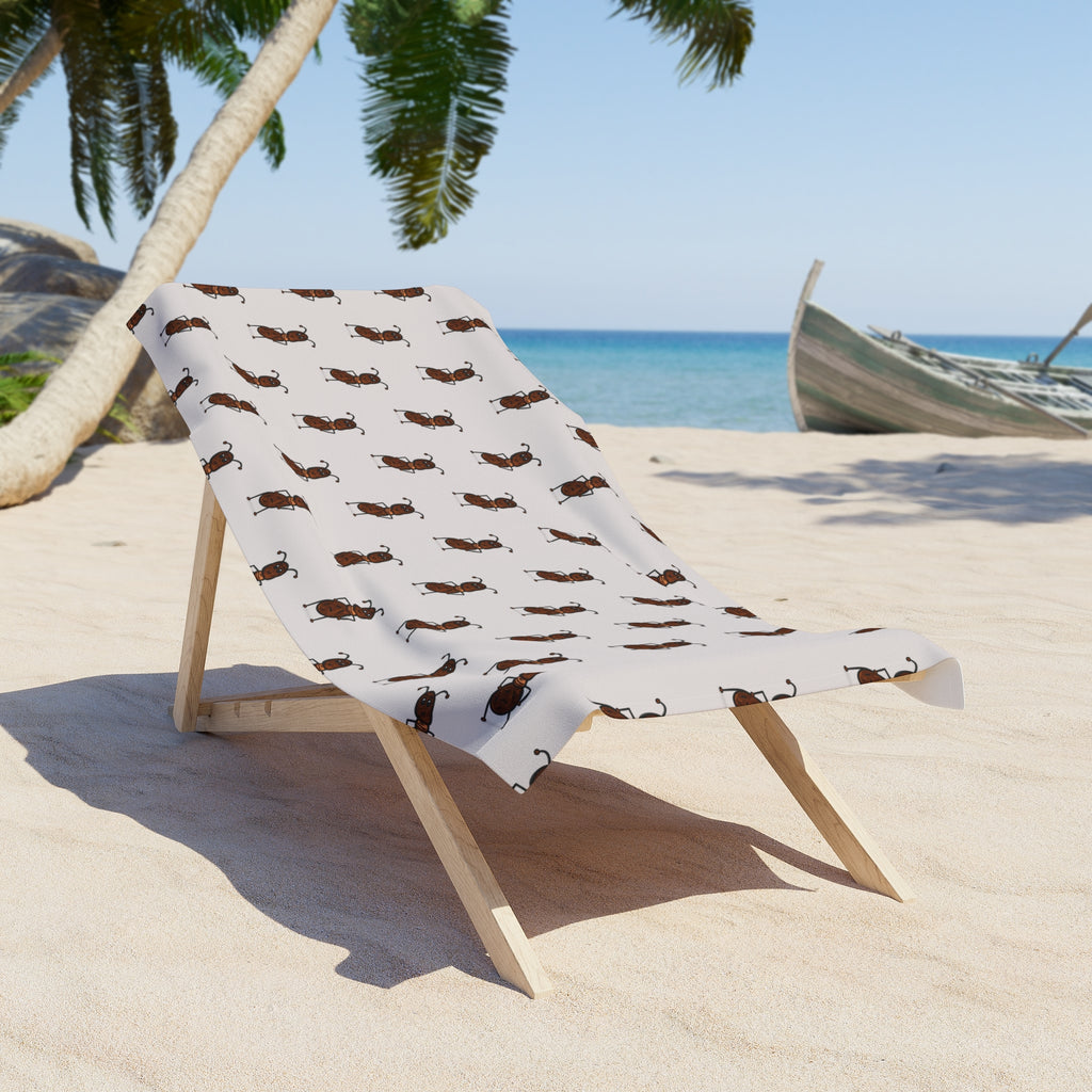 Hand-Drawn Ant Pattern Beach Towel | Cute Brown Insect Print