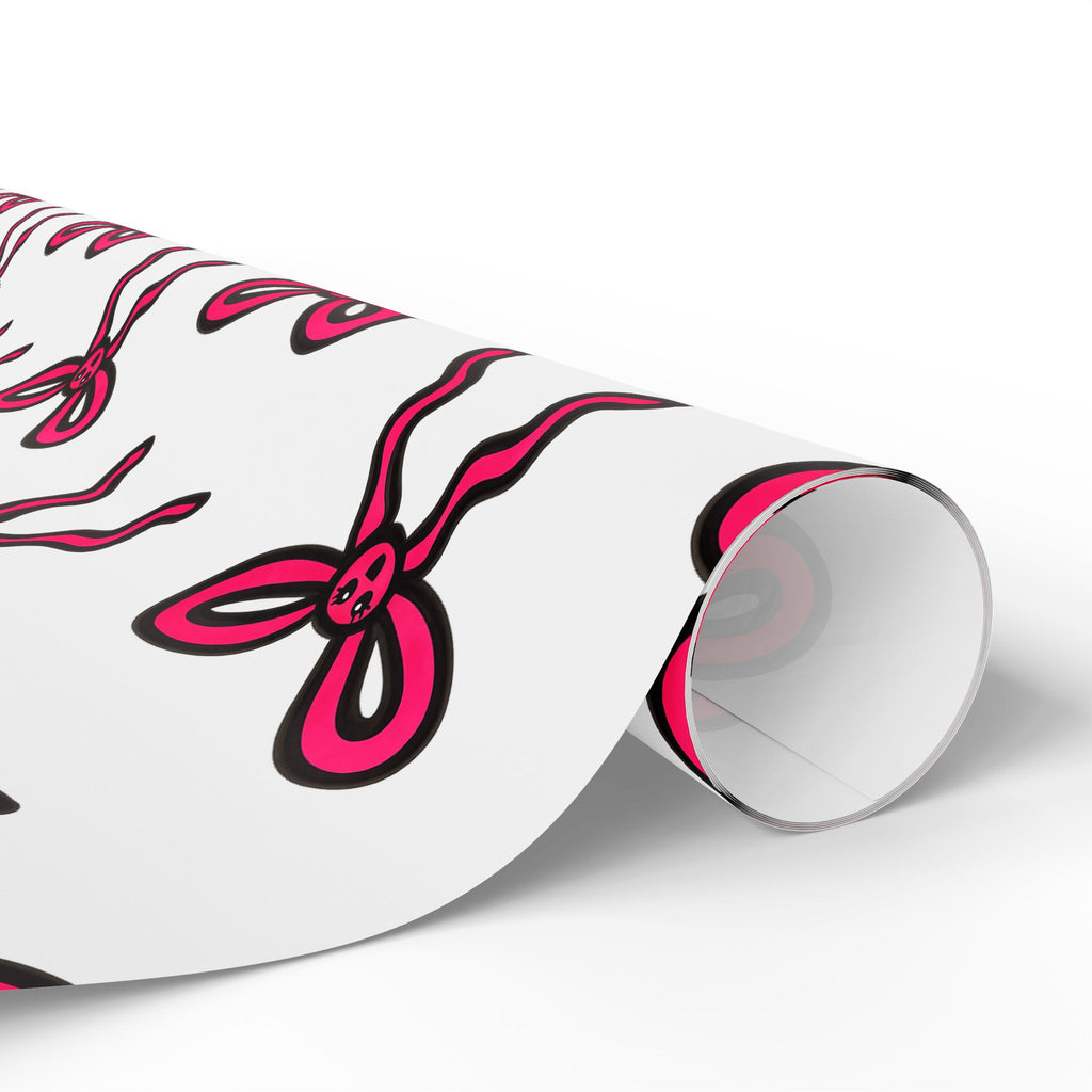 Hand-Drawn Pink Bow Pattern Wrapping Paper | Ribbon Repeat Holiday Gift Wrap