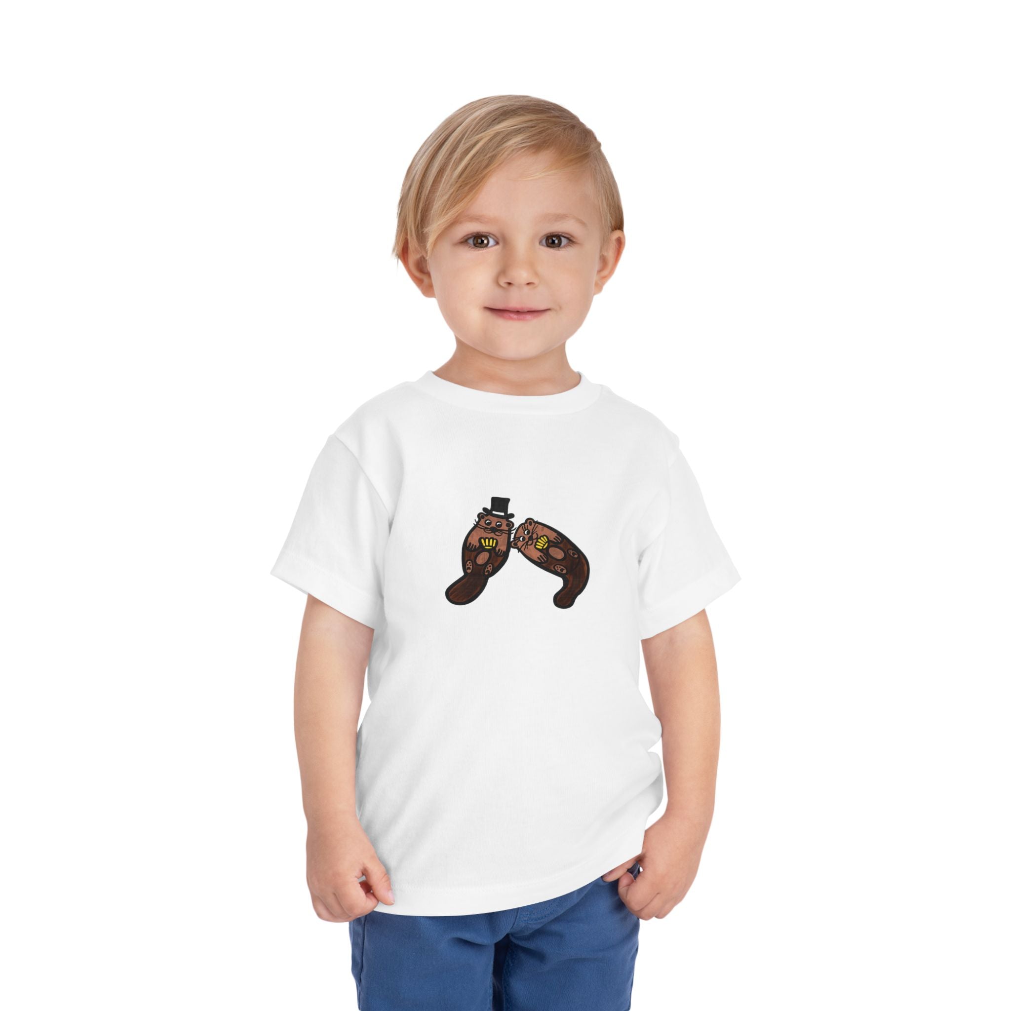 Hand-Drawn Otter Pair Illustration Toddler Tee | Cute Woodland Animal Shirt