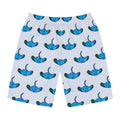 Hand-Drawn Blue Manta Ray Pattern Board Shorts | All Over Print Swim Trunks