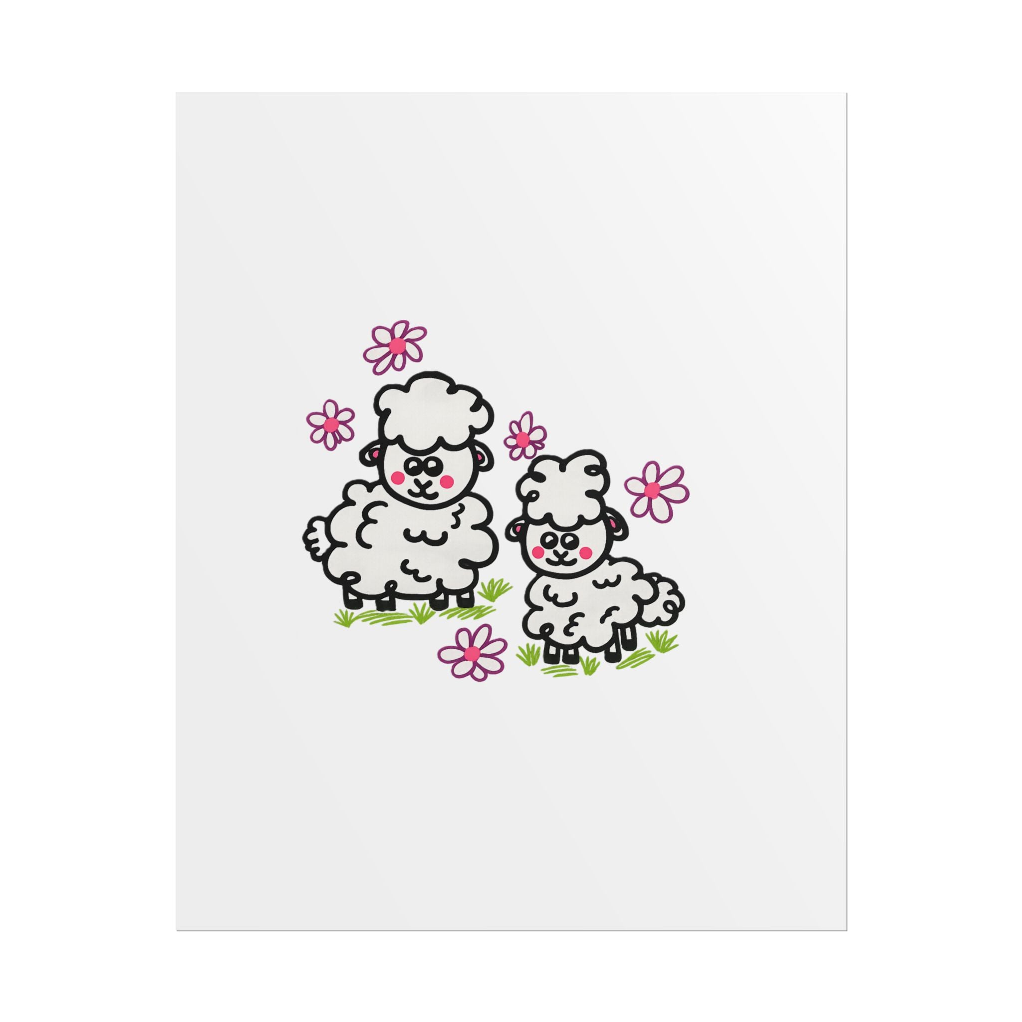 Hand-Drawn Cute Cartoon Sheep Posters | Rolled Poster, Nursery Wall Art, Floral Lamb Print