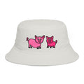 Hand-Drawn Pink Pig Duo Bucket Hat | Cute, Whimsical Farm Animal Illustration