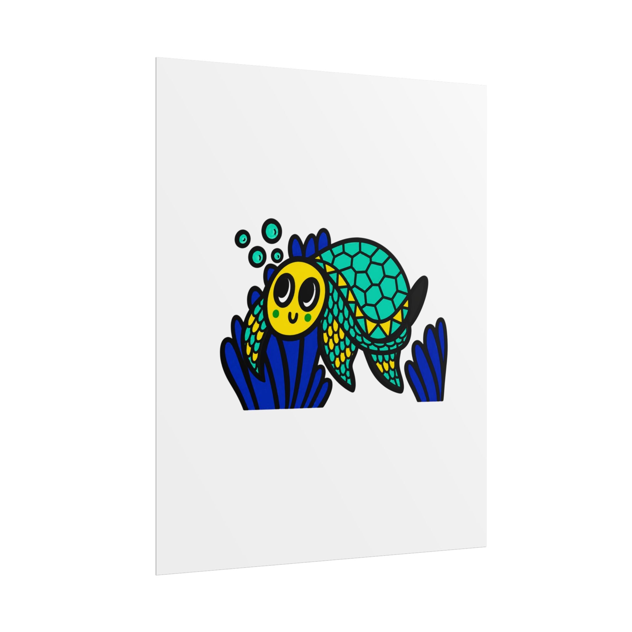 Hand-Drawn Cute Sea Turtle Poster | Colorful Ocean Illustration, Nursery Wall Art