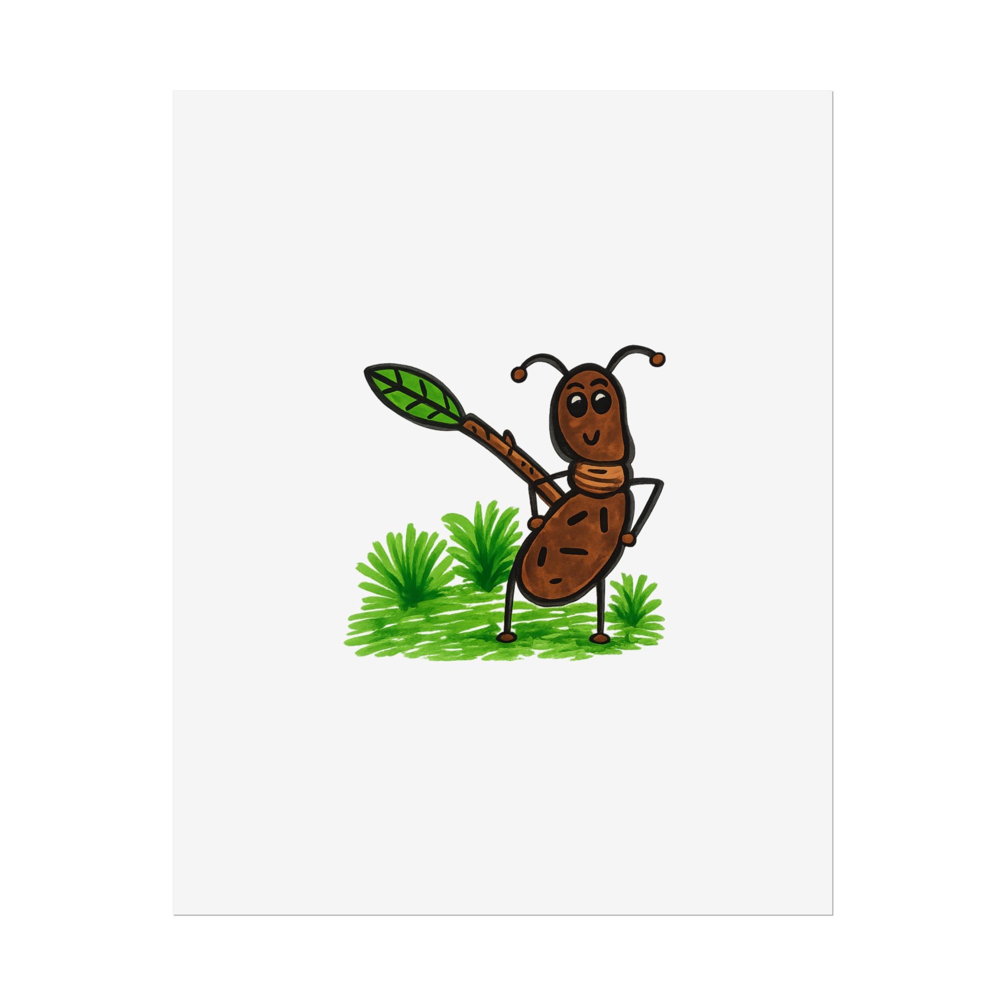Hand-Drawn Cute Ant Illustration Rolled Posters | Cartoon Insect Art, Nursery Wall Decor