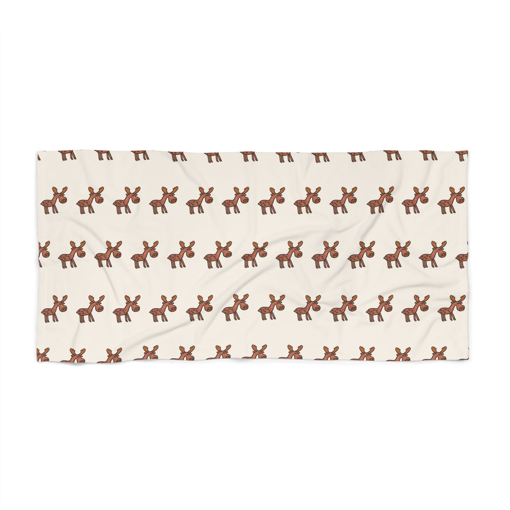 Hand-Drawn Brown Moose Pattern Beach Towel | Cute Animal Moose Print