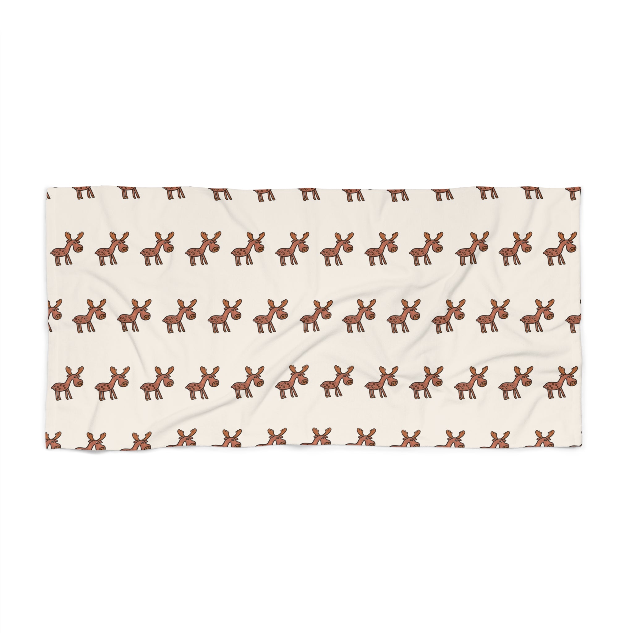Hand-Drawn Brown Moose Pattern Beach Towel | Cute Animal Moose Print