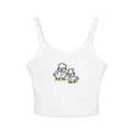 Hand-Drawn Cute Fluffy Cartoon Sheep Crop Tank Top | White, Pink, and Green Lamb Duo Graphic Spaghetti Strap Tank