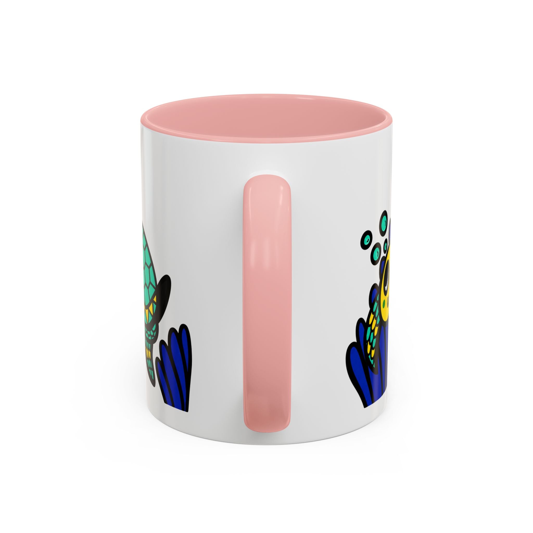 Hand-Drawn Undersea Turtle Coral Accent Mug | 11oz or 15oz