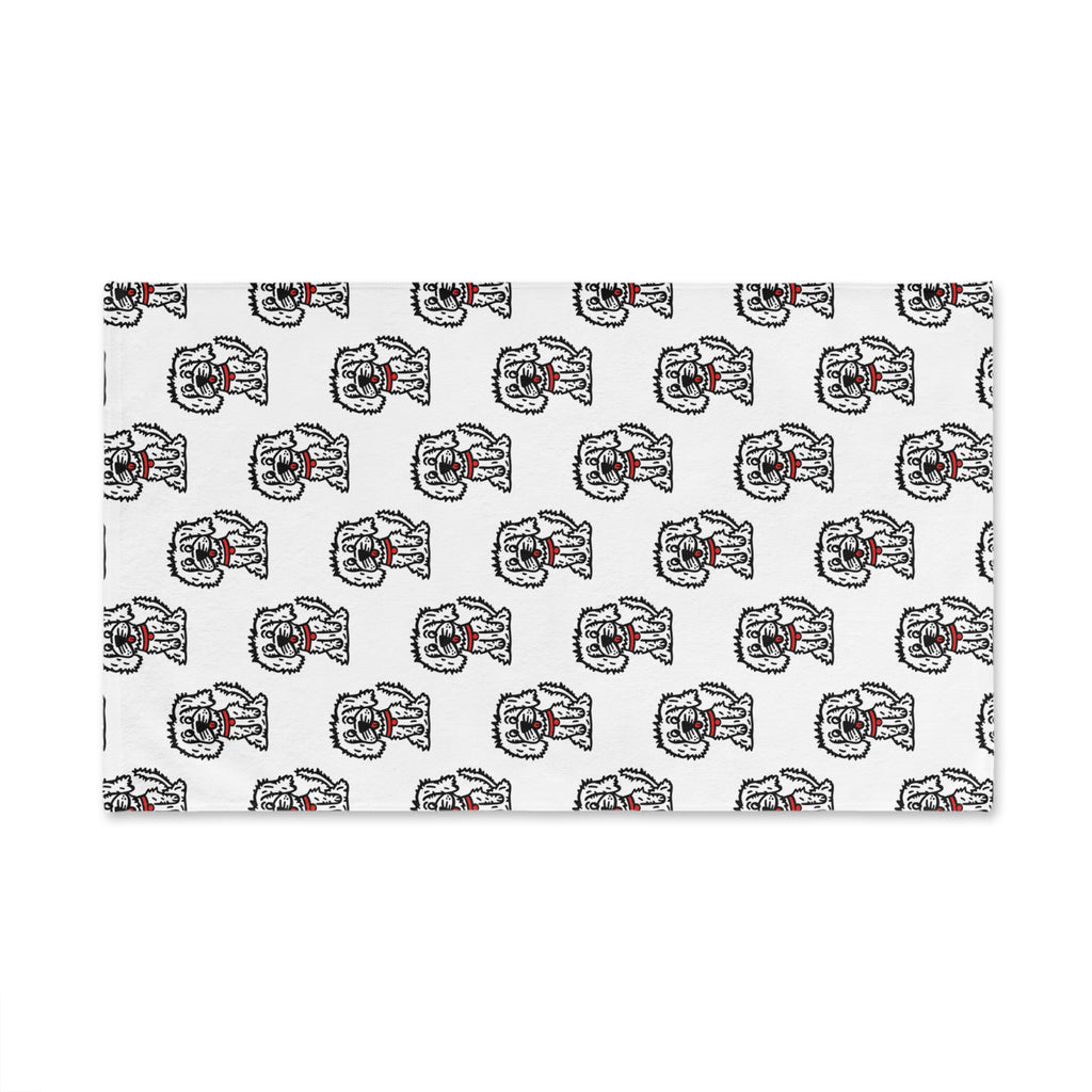 Hand-Drawn Cartoon Fluffy White Dog with Red Collar Pattern Hand Towel | Cute Dog Repeat Design