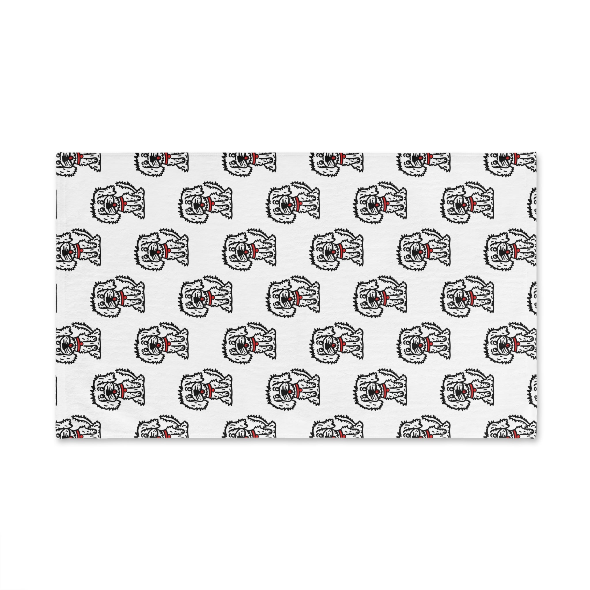 Hand-Drawn Cartoon Fluffy White Dog with Red Collar Pattern Hand Towel | Cute Dog Repeat Design