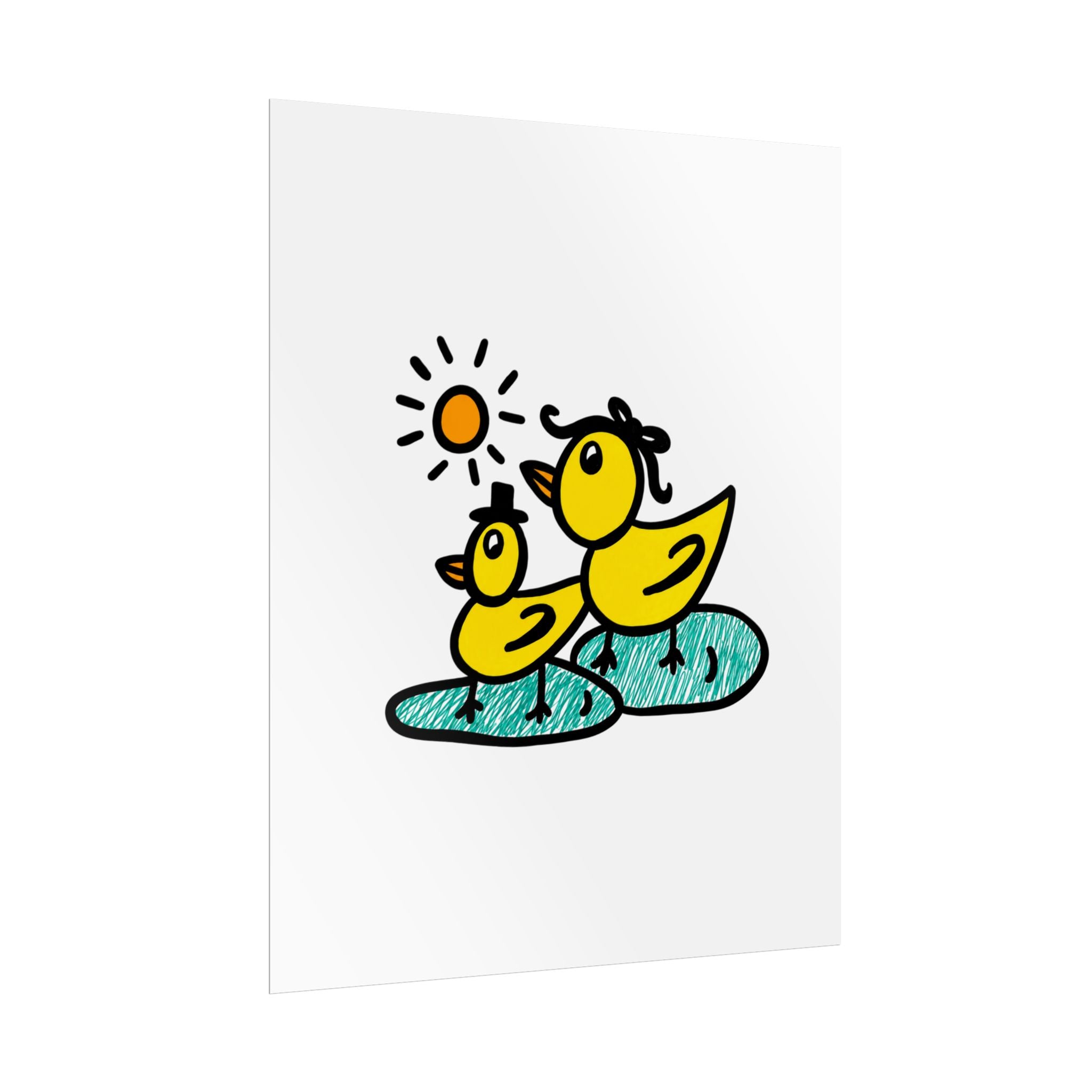 Hand-Drawn Mama Duck and Duckling Poster | Cute Duck Pond Illustration