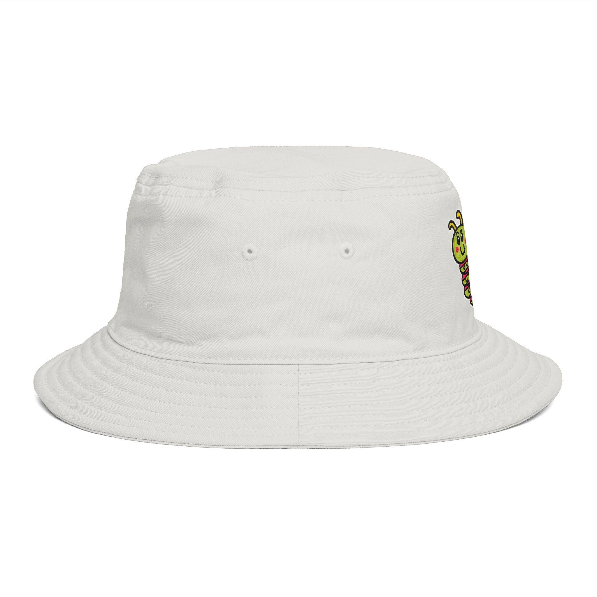Hand-Drawn Cute Caterpillar Whimsical Bucket Hat | Cartoon Inchworm Illustration