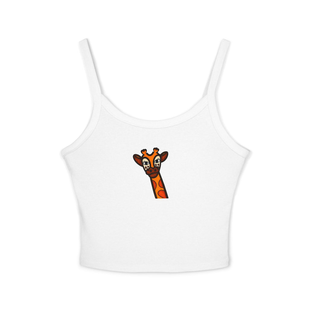 Hand-Drawn Cute Giraffe Neck Illustration Tank Top | Cropped Spaghetti Strap