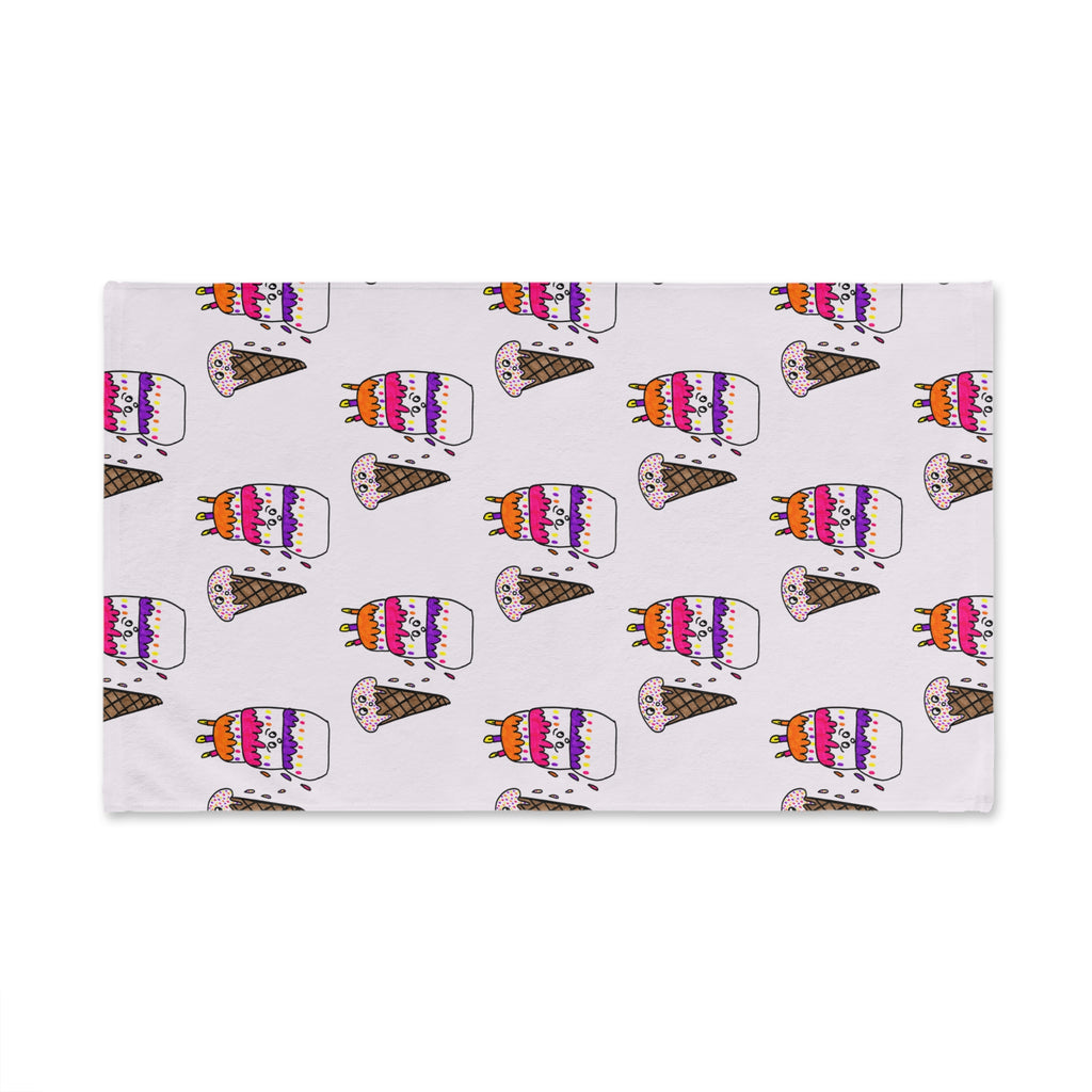 Hand-Drawn Ice Cream Cone and Cake Pattern Hand Towel | Colorful Sprinkles Birthday Dessert Design