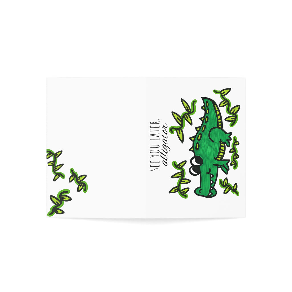 Hand-Drawn See You Later, Alligator Greeting Card | Cute Cartoon Alligator Notecard